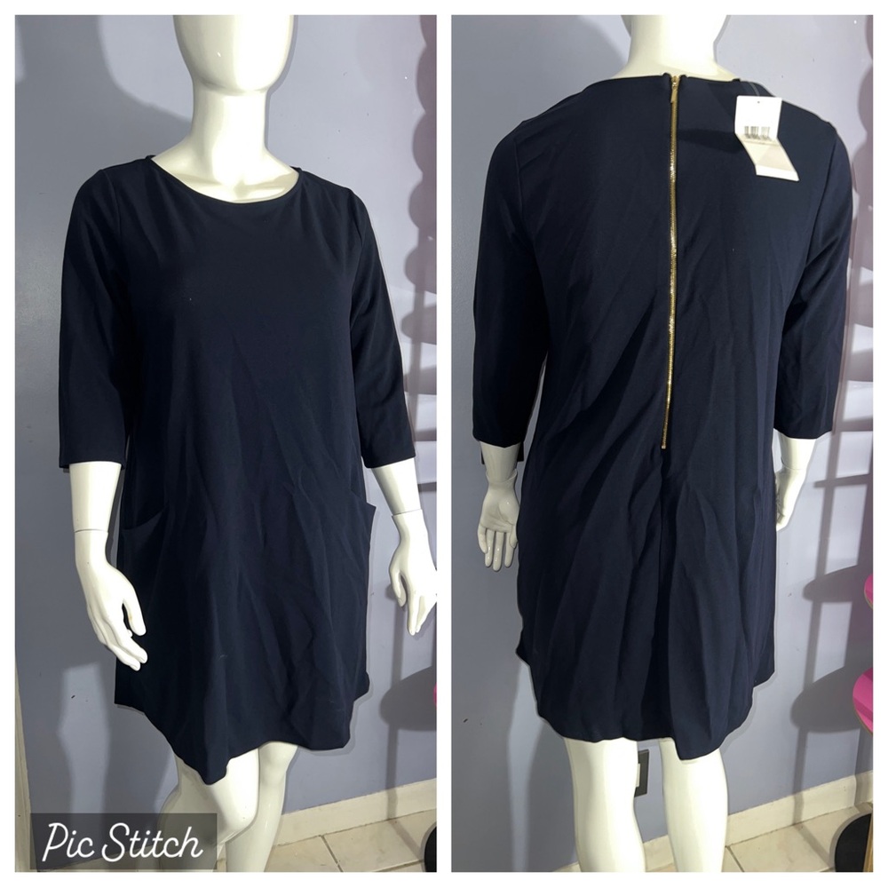 NWT Nina Leonard Plus Shift Navy Shift Dress with pockets 1x
